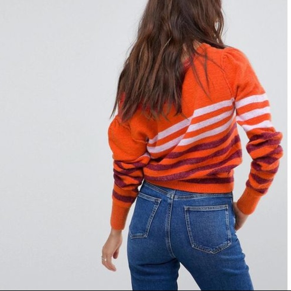 Free People Striped Complete Me Sweater M Orange - Picture 4 of 9